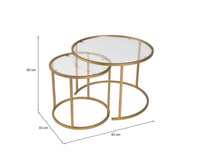 Set di 2 tavolini da salotto Xaden, Tavolo basso da caffè, Portariviste per divano, Ripiano da soggiorno, 60x60 h43 cm, Oro e Trasparente