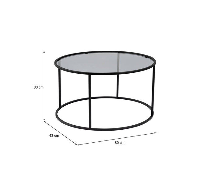 Tavolino da salotto Geralt, Tavolo basso da caffè, Portariviste per divano, Ripiano da soggiorno, 80x80 h43 cm, Nero e Grigio
