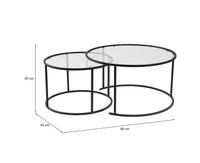 Set di 2 tavolini da salotto Aedion, Tavolo basso da caffè, Portariviste per divano, Ripiano da soggiorno, 80x80 h43 cm, Nero e Trasparente