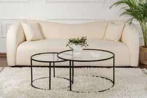 Set di 2 tavolini da salotto Aedion, Tavolo basso da caffè, Portariviste per divano, Ripiano da soggiorno, 80x80 h43 cm, Nero e Trasparente