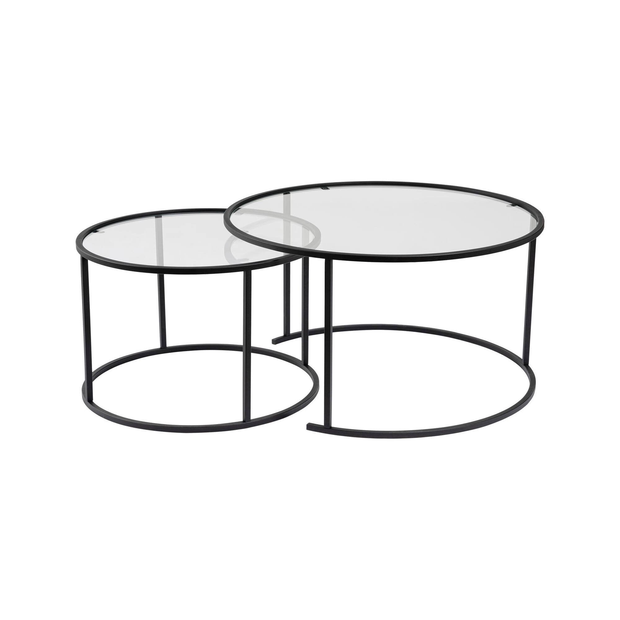 Set di 2 tavolini da salotto Aedion, Tavolo basso da caffè, Portariviste per divano, Ripiano da soggiorno, 80x80 h43 cm, Nero e Trasparente