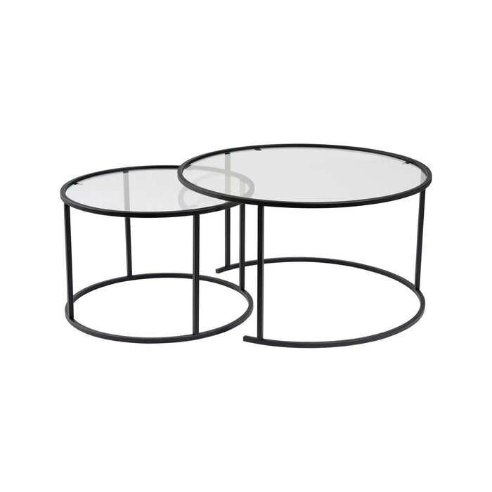 Set di 2 tavolini da salotto Aedion, Tavolo basso da caffè, Portariviste per divano, Ripiano da soggiorno, 80x80 h43 cm, Nero e Trasparente