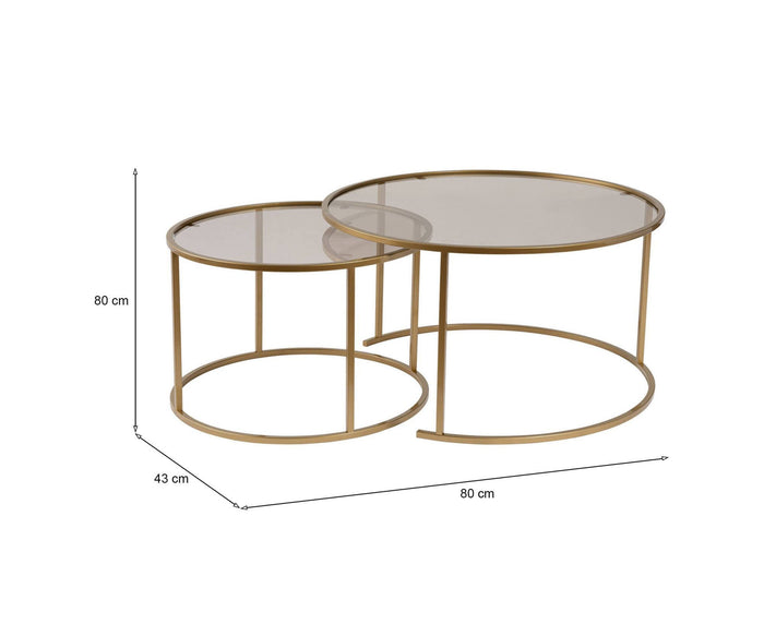 Set di 2 tavolini da salotto Aedion, Tavolo basso da caffè, Portariviste per divano, Ripiano da soggiorno, 80x80 h43 cm, Oro e Bronzo