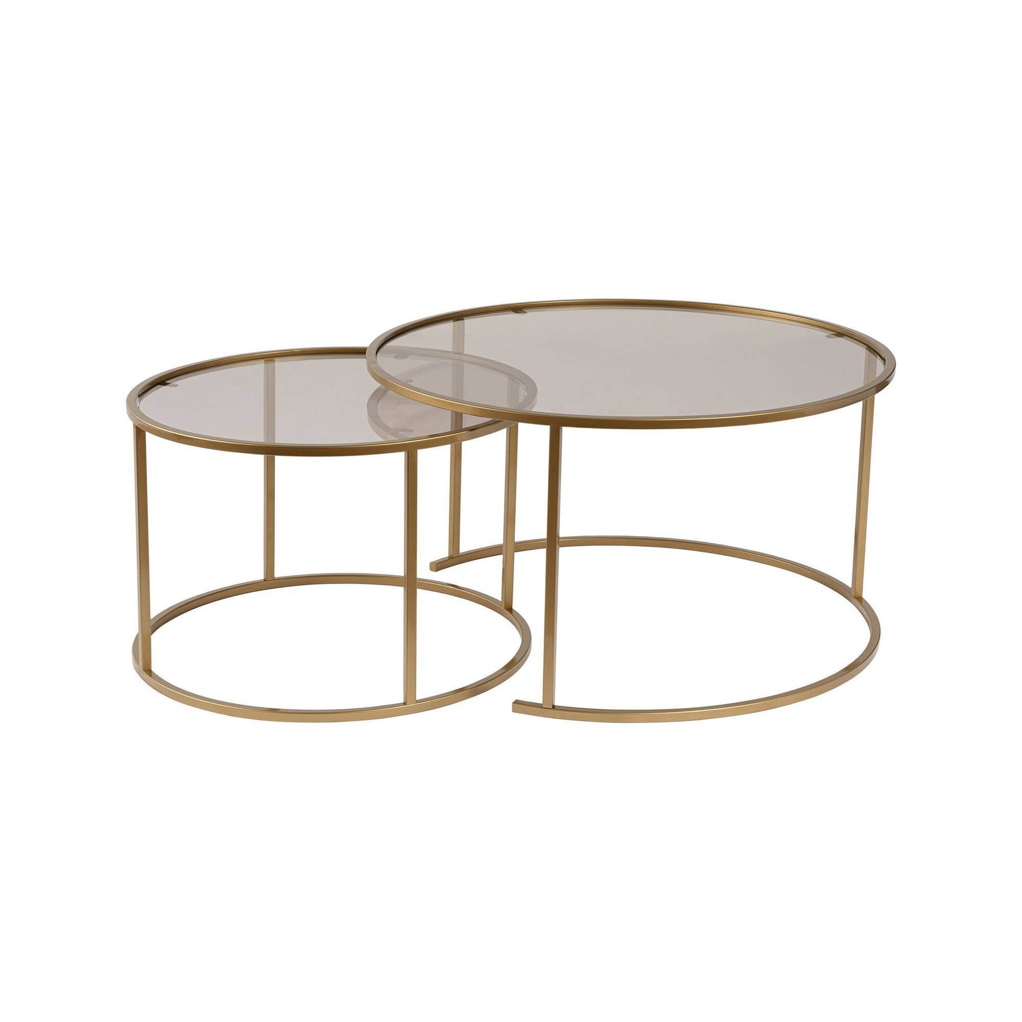 Set di 2 tavolini da salotto Aedion, Tavolo basso da caffè, Portariviste per divano, Ripiano da soggiorno, 80x80 h43 cm, Oro e Bronzo