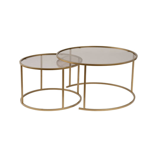 Set di 2 tavolini da salotto Aedion, Tavolo basso da caffè, Portariviste per divano, Ripiano da soggiorno, 80x80 h43 cm, Oro e Bronzo