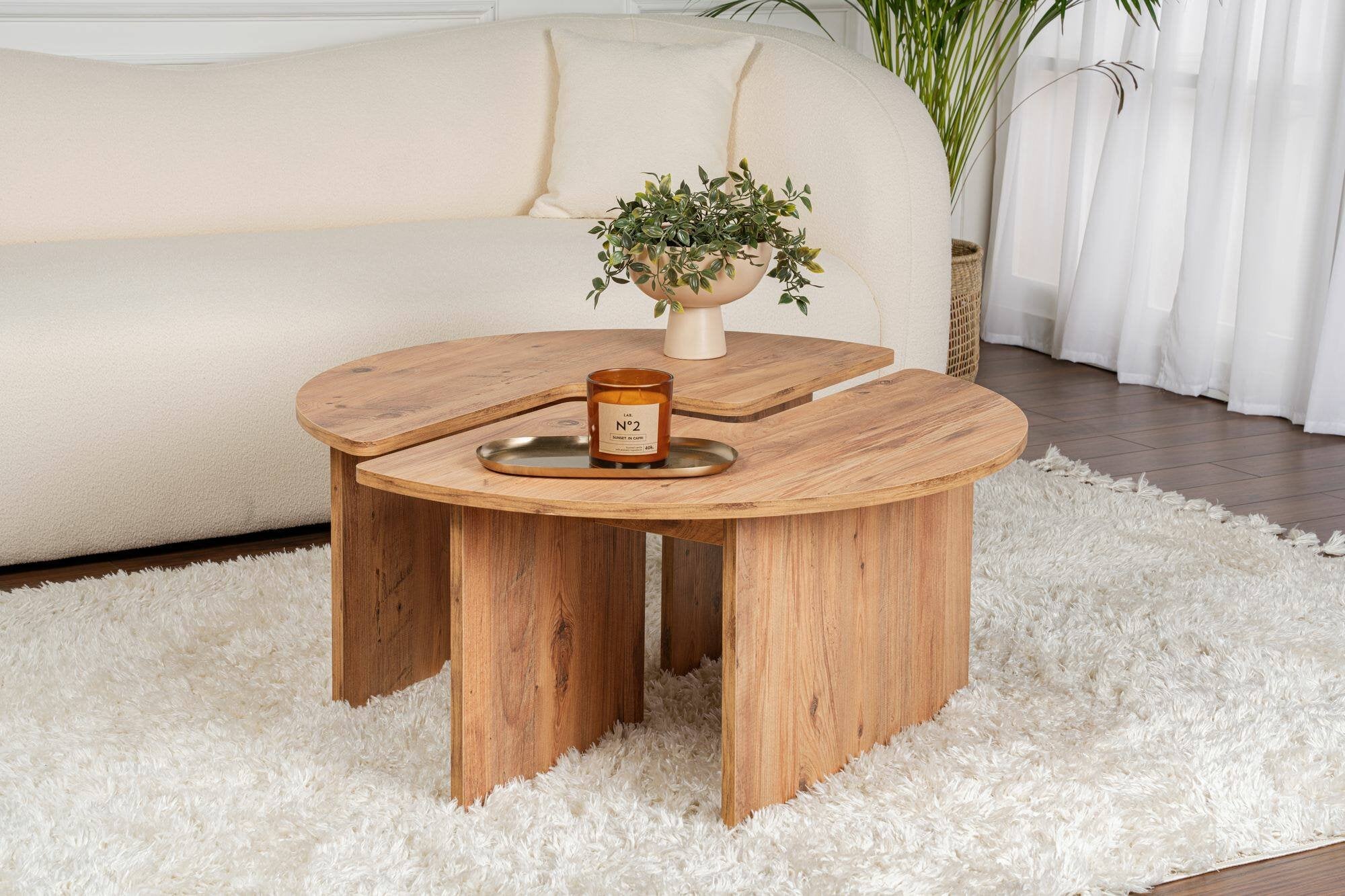 Tavolino da salotto Tairn, Tavolo basso da caffè, Portariviste per divano, Ripiano da soggiorno, 90x90 h41 cm, Pino