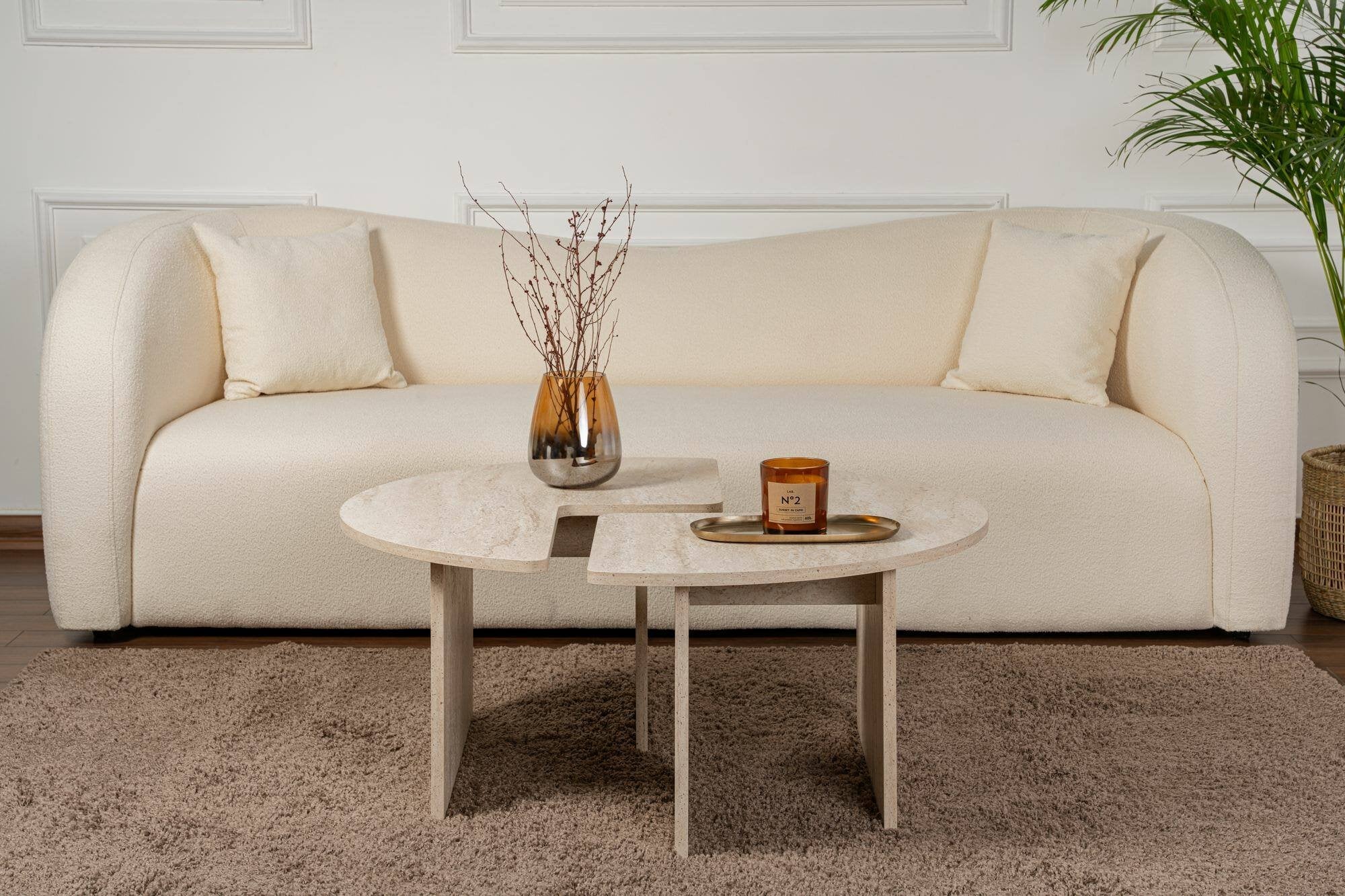 Tavolino da salotto Tairn, Tavolo basso da caffè, Portariviste per divano, Ripiano da soggiorno, 90x90 h41 cm, Beige