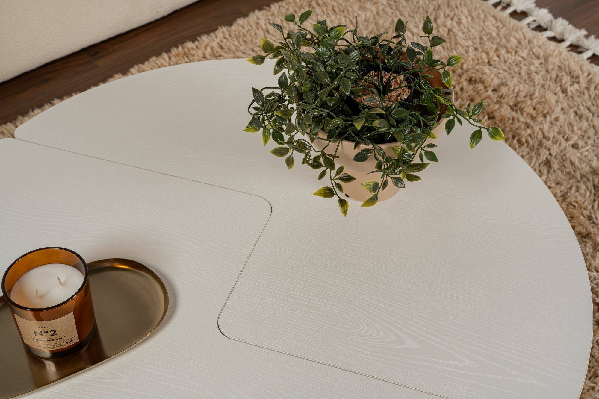 Tavolino da salotto Tairn, Tavolo basso da caffè, Portariviste per divano, Ripiano da soggiorno, 90x90 h41 cm, Bianco