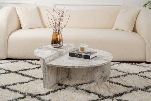 Tavolino da salotto Dain, Tavolo basso da caffè, Portariviste per divano, Ripiano da soggiorno, 90x60 h35 cm, Marmo
