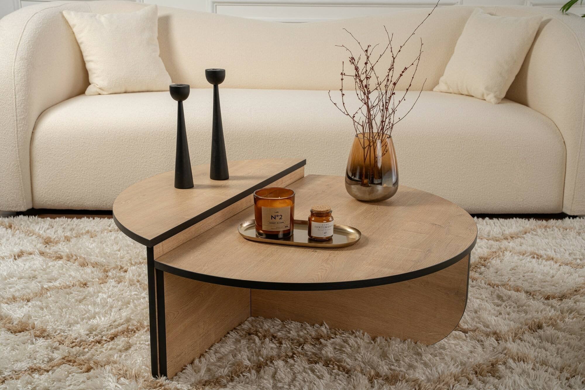 Tavolino da salotto Dain, Tavolo basso da caffè, Portariviste per divano, Ripiano da soggiorno, 90x60 h35 cm, Quercia e Nero