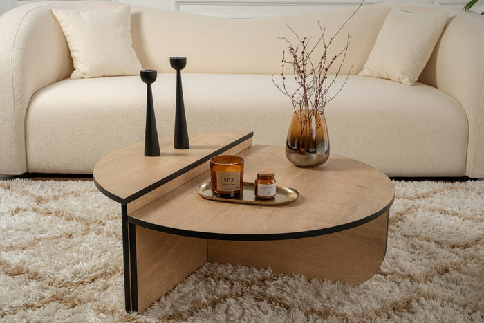 Tavolino da salotto Dain, Tavolo basso da caffè, Portariviste per divano, Ripiano da soggiorno, 90x60 h35 cm, Quercia e Nero