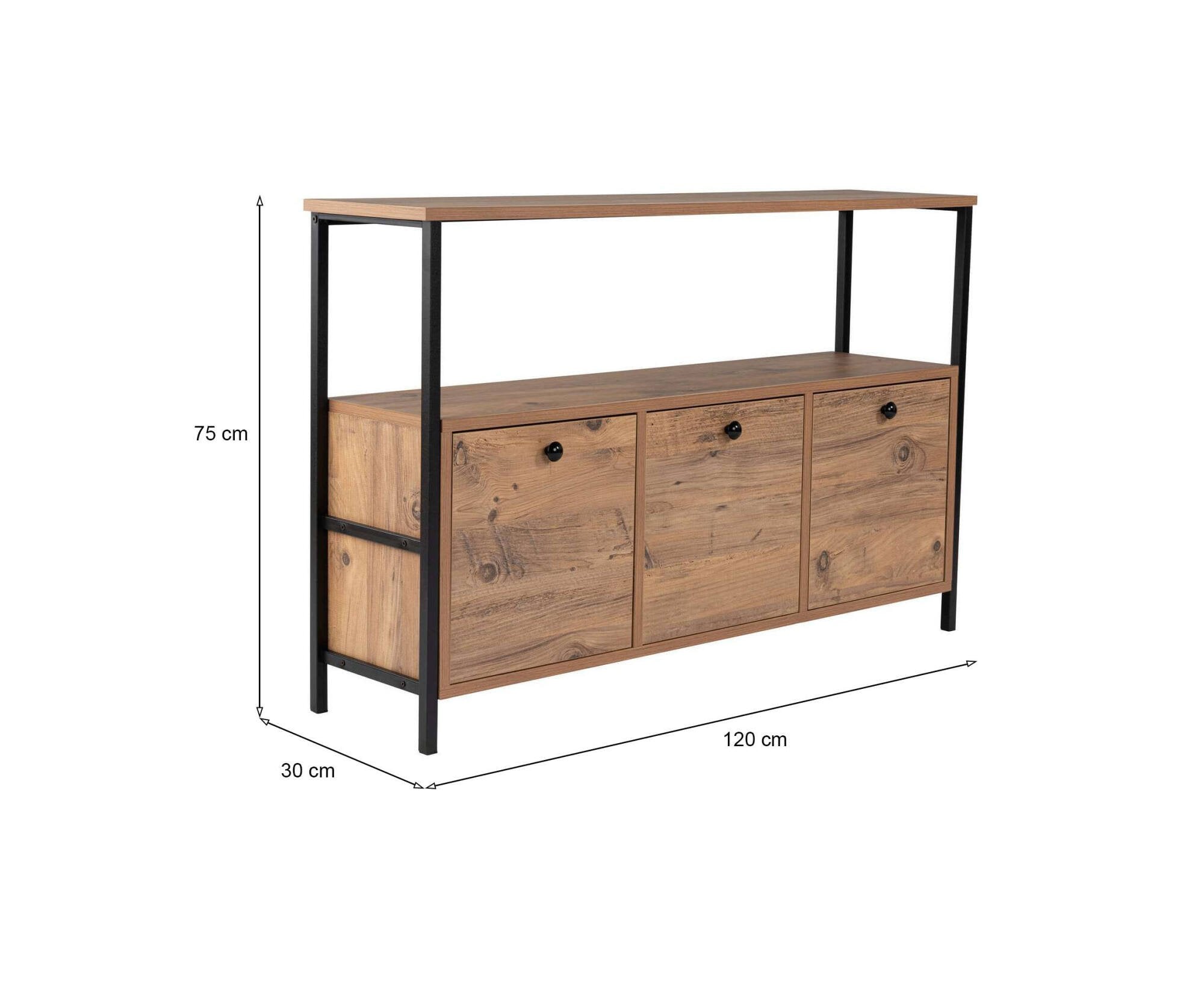 Consolle Nesta, Tavolo multiuso, Mobiletto d'appoggio, Scrivania da corridoio, 120x30 h75 cm, Pino e Nero