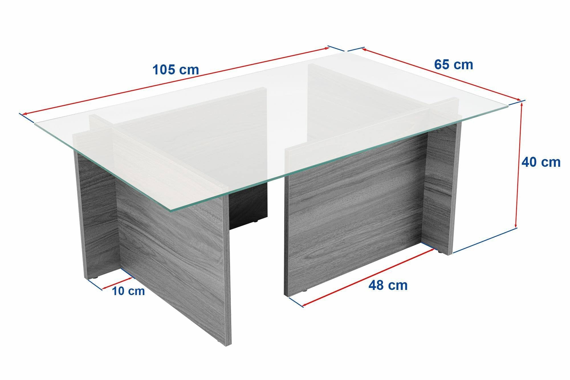Tavolino da salotto Azriel, Tavolo basso da caffè, Portariviste per divano, Ripiano da soggiorno, 105x65 h40 cm, Grigio