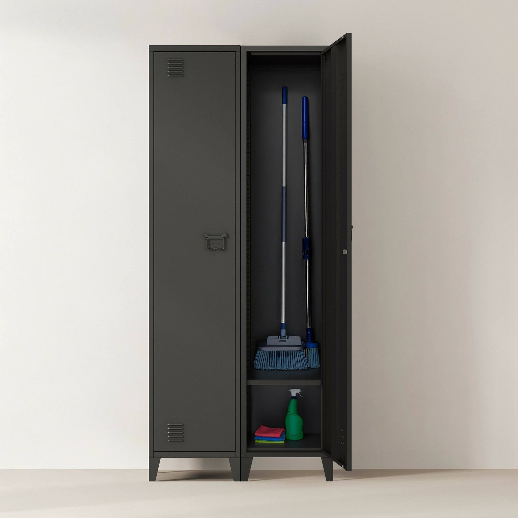 Mobile colonna Soleto, Pensile bagno o cucina, Armadio alto multifunzione, Mobiletto multiuso, 38x38 h180 cm, Ardesia