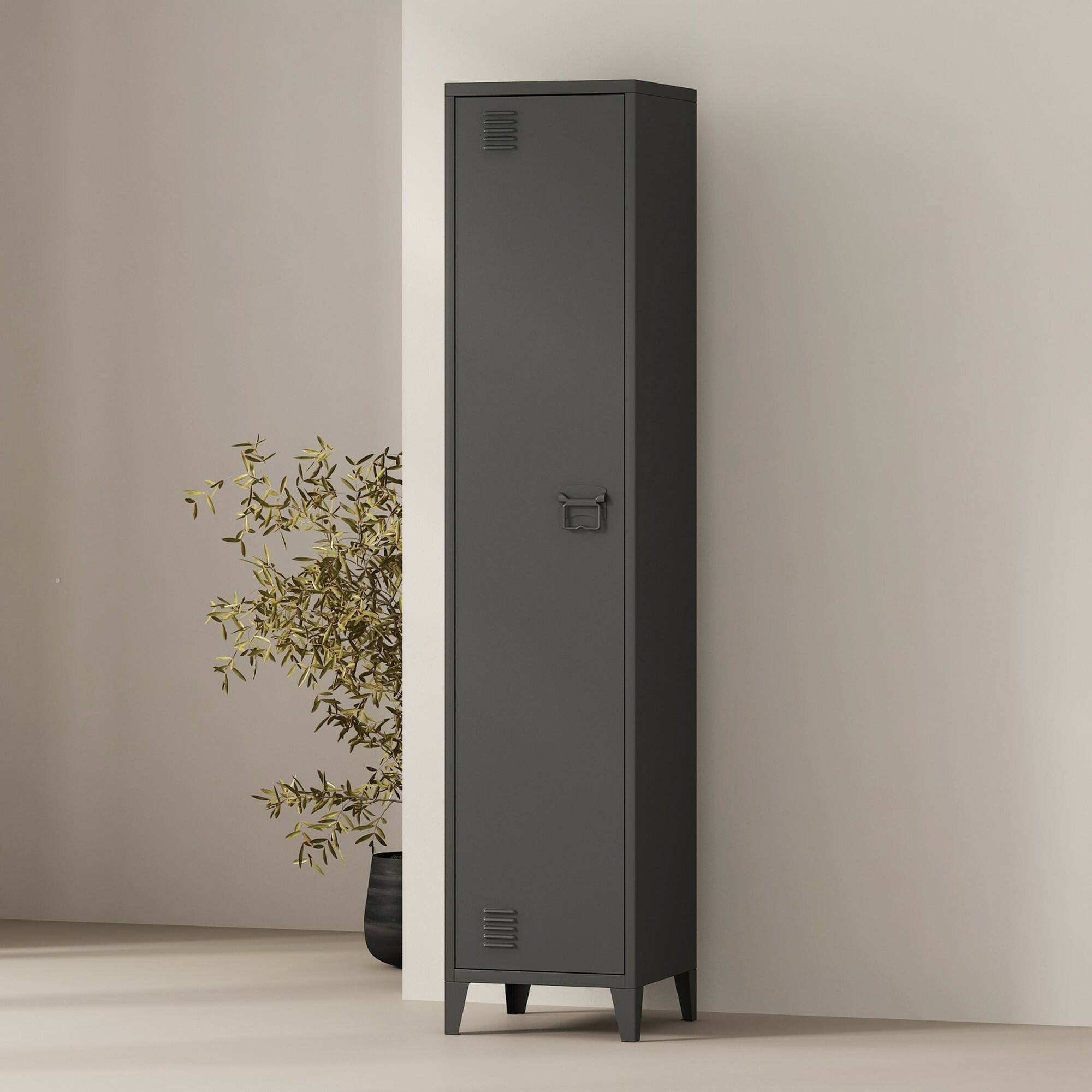 Mobile colonna Soleto, Pensile bagno o cucina, Armadio alto multifunzione, Mobiletto multiuso, 38x38 h180 cm, Ardesia