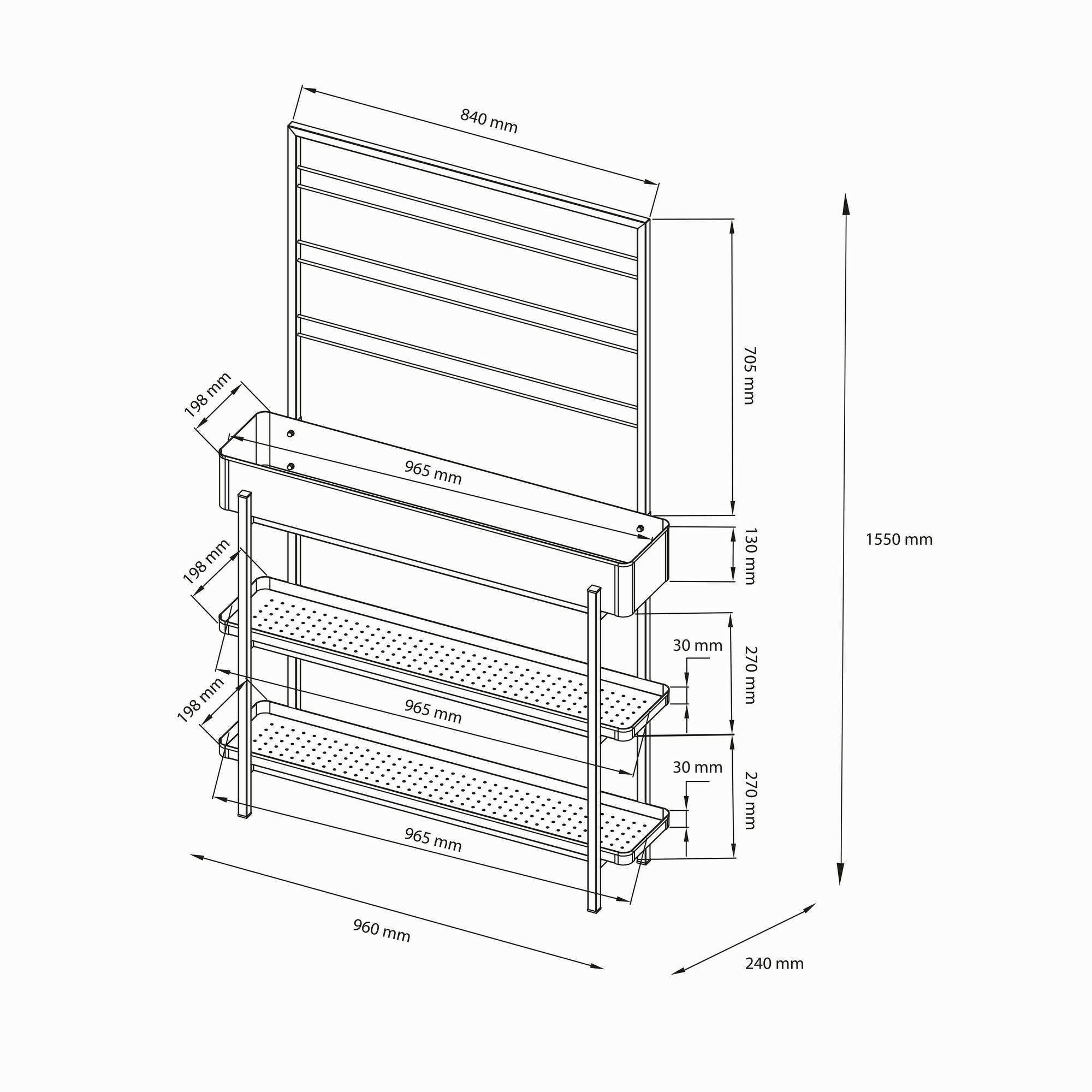 Fioriera Paganella, Complemento d'arredo, Articolo decorativo, Accessorio d'arredo, 96x24 h155 cm, Ardesia