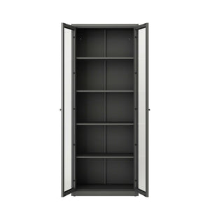 Vetrina Izano, Credenza espositiva, Vetrinetta multiuso, Madia da soggiorno, 70x35 h180 cm, Ardesia