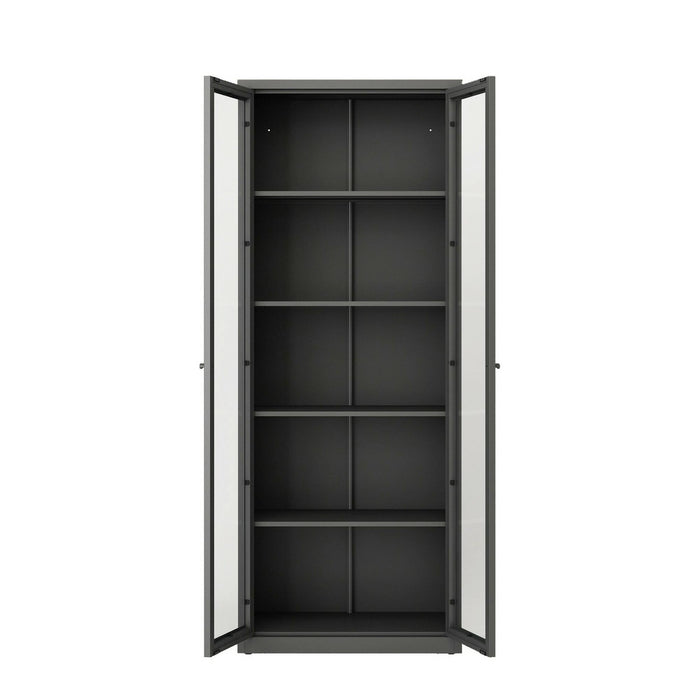 Vetrina Izano, Credenza espositiva, Vetrinetta multiuso, Madia da soggiorno, 70x35 h180 cm, Ardesia