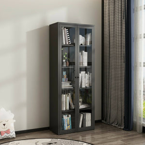 Vetrina Izano, Credenza espositiva, Vetrinetta multiuso, Madia da soggiorno, 70x35 h180 cm, Ardesia