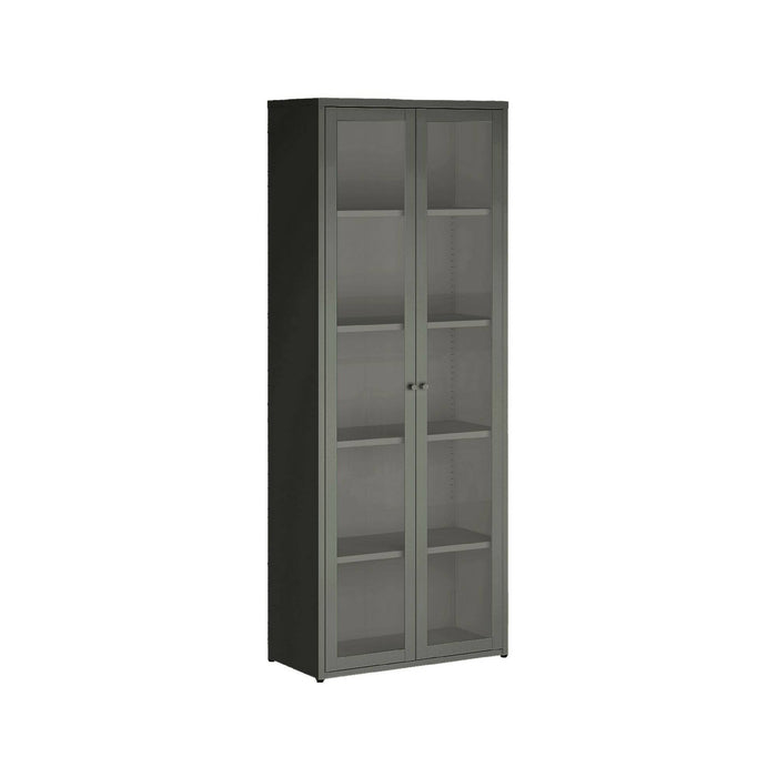 Vetrina Izano, Credenza espositiva, Vetrinetta multiuso, Madia da soggiorno, 70x35 h180 cm, Ardesia