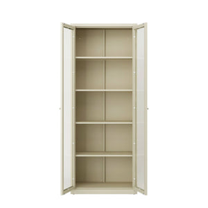 Vetrina Izano, Credenza espositiva, Vetrinetta multiuso, Madia da soggiorno, 70x35 h180 cm, Panna