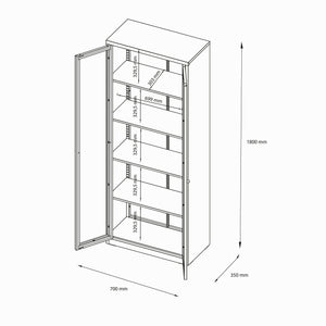 Vetrina Izano, Credenza espositiva, Vetrinetta multiuso, Madia da soggiorno, 70x35 h180 cm, Panna