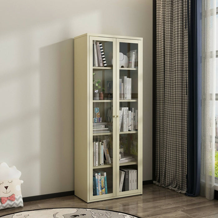 Vetrina Izano, Credenza espositiva, Vetrinetta multiuso, Madia da soggiorno, 70x35 h180 cm, Panna