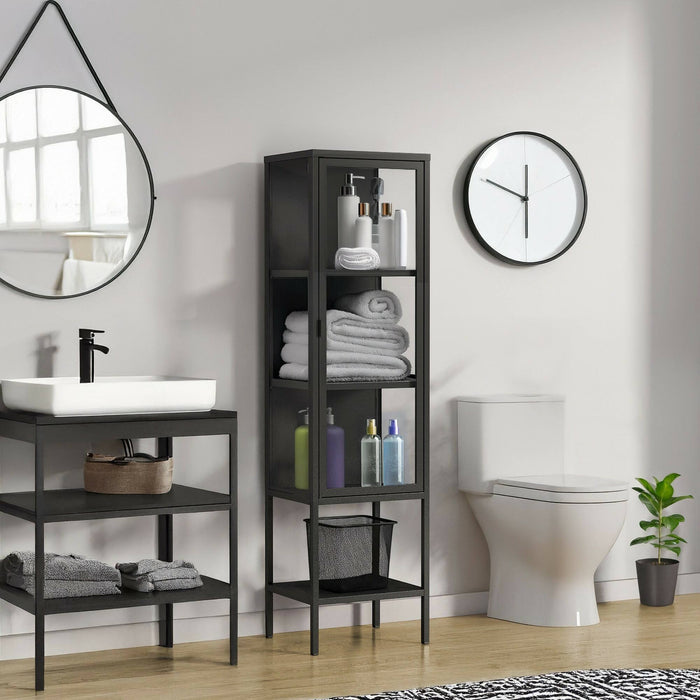 Vetrina Laces, Credenza espositiva, Vetrinetta multiuso, Madia da soggiorno, 42x35 h160 cm, Ardesia