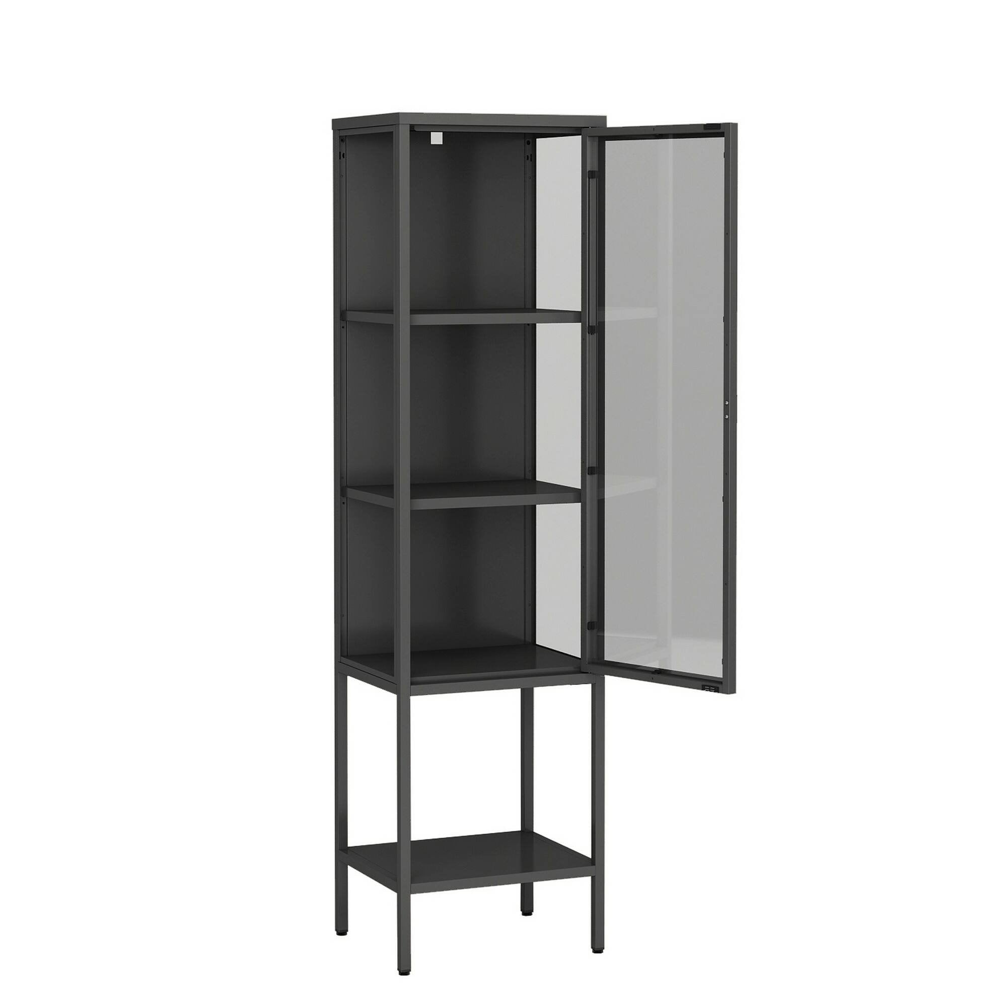 Vetrina Laces, Credenza espositiva, Vetrinetta multiuso, Madia da soggiorno, 42x35 h160 cm, Ardesia