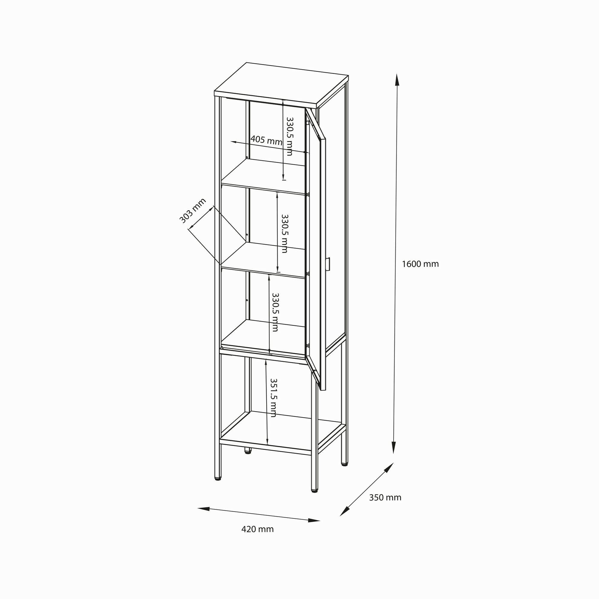 Vetrina Laces, Credenza espositiva, Vetrinetta multiuso, Madia da soggiorno, 42x35 h160 cm, Ardesia