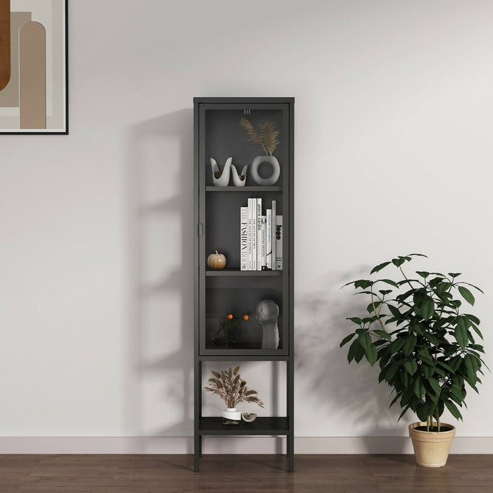 Vetrina Laces, Credenza espositiva, Vetrinetta multiuso, Madia da soggiorno, 42x35 h160 cm, Ardesia