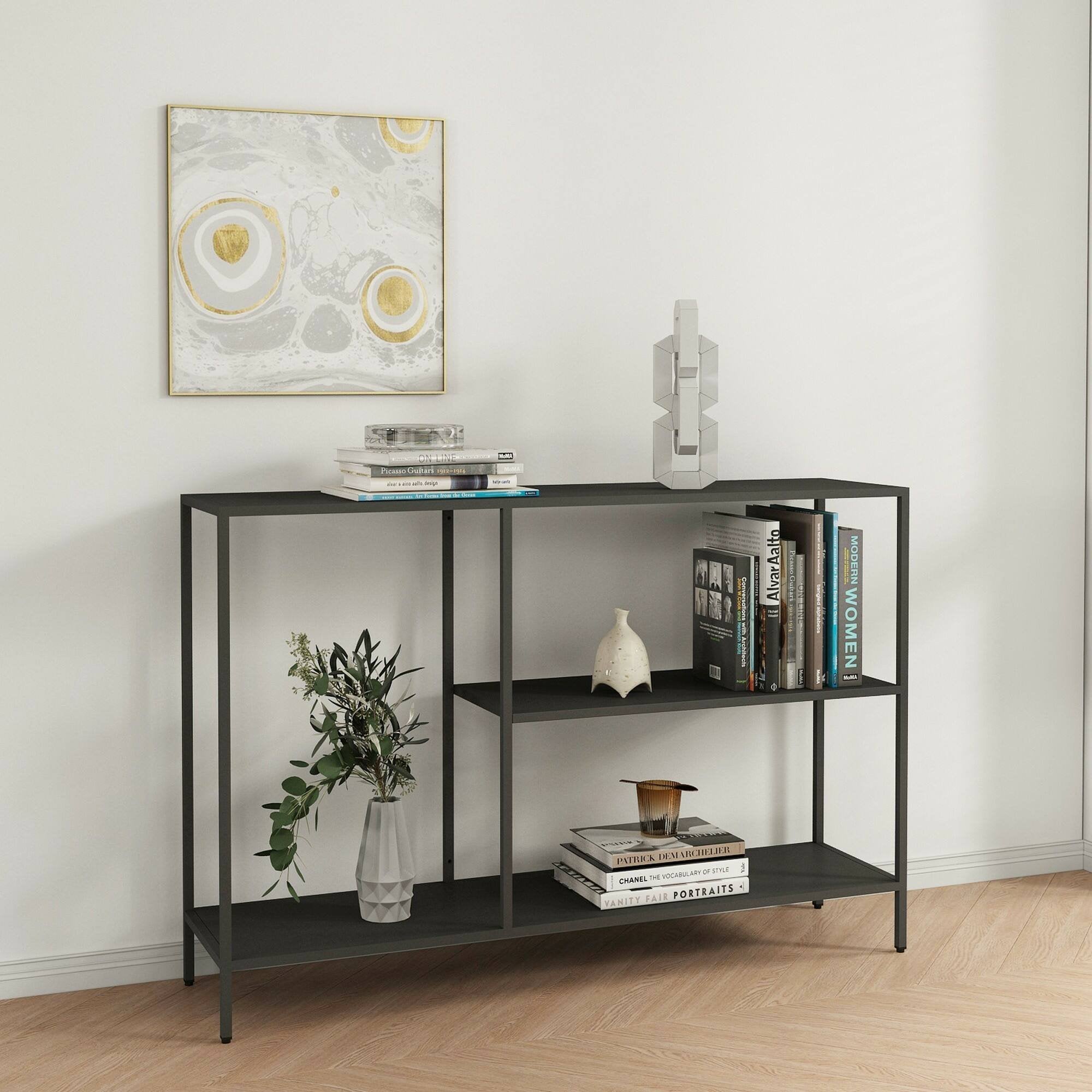 Consolle Vaprio, Tavolo multiuso, Mobiletto d'appoggio, Scrivania da corridoio, 120x30 h80 cm, Ardesia