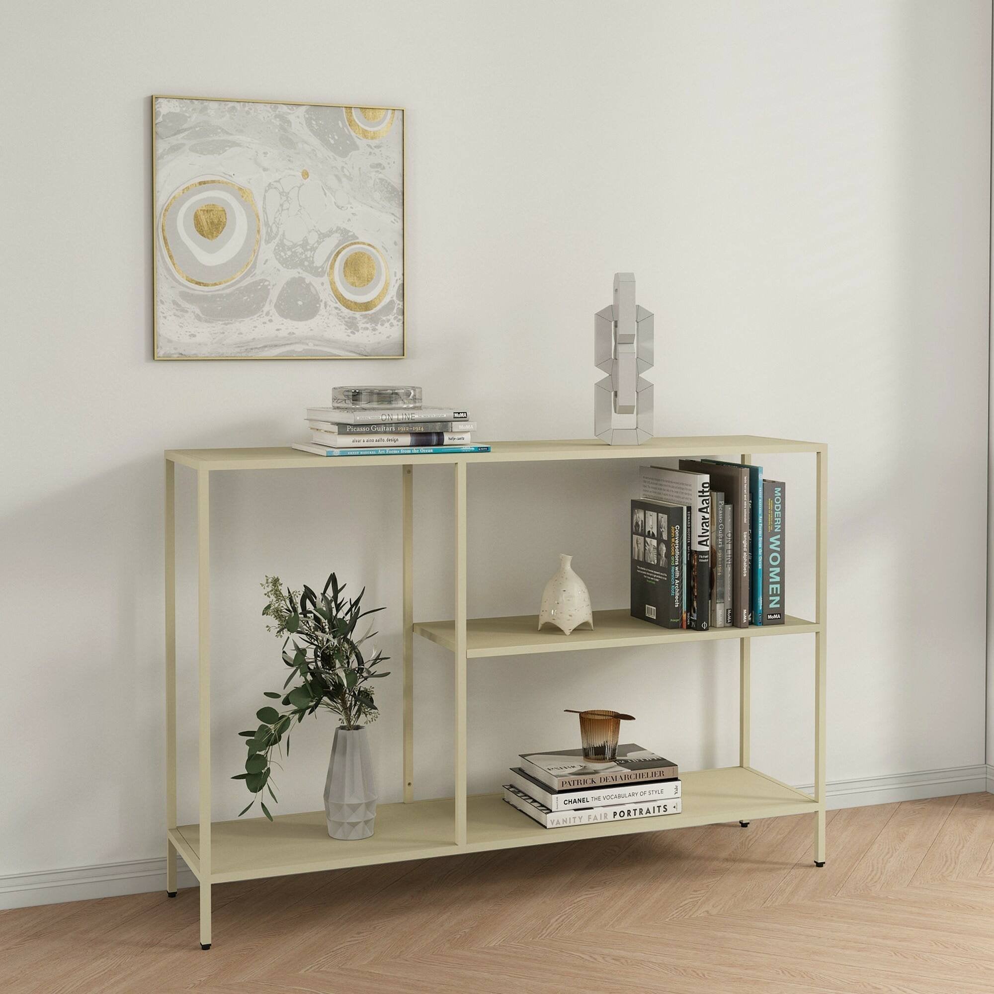 Consolle Vaprio, Tavolo multiuso, Mobiletto d'appoggio, Scrivania da corridoio, 120x30 h80 cm, Panna