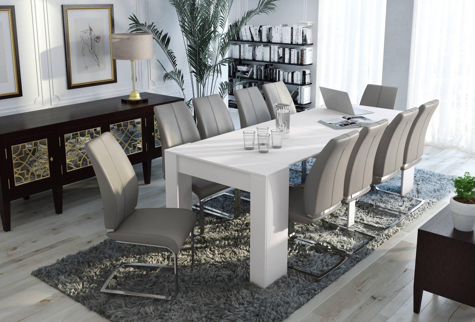 Consolle allungabile Vaelis, trasformabile in tavolo da pranzo, salvaspazio ed estensibile fino a 237 cm, 90-237x76,6x90 cm, Effetto legno bianco