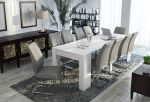 Consolle allungabile Vaelis, trasformabile in tavolo da pranzo, salvaspazio ed estensibile fino a 237 cm, 90-237x76,6x90 cm, Effetto legno bianco