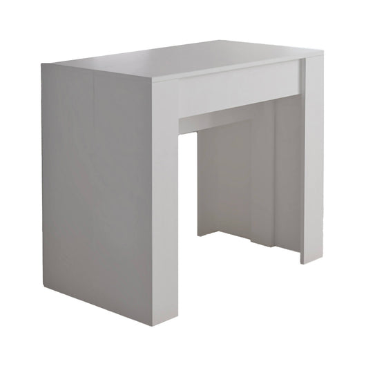 Consolle allungabile Vaelis, trasformabile in tavolo da pranzo, salvaspazio ed estensibile fino a 237 cm, 90-237x76,6x90 cm, Bianco