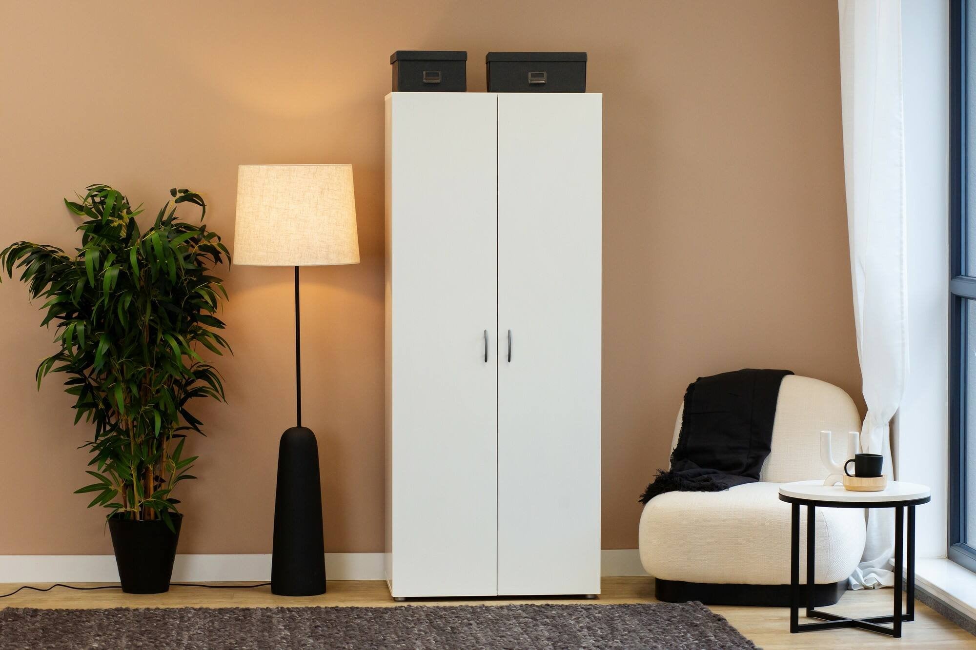 Guardaroba 2 ante Malvito, Mobile camera da letto, Cabina armadio portabiti, Armadio appendiabiti, 74x52 h179 cm, Bianco