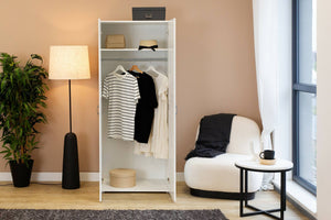 Guardaroba 2 ante Malvito, Mobile camera da letto, Cabina armadio portabiti, Armadio appendiabiti, 74x52 h179 cm, Bianco