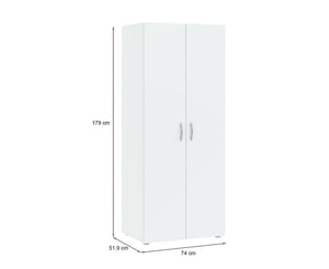 Guardaroba 2 ante Malvito, Mobile camera da letto, Cabina armadio portabiti, Armadio appendiabiti, 74x52 h179 cm, Bianco