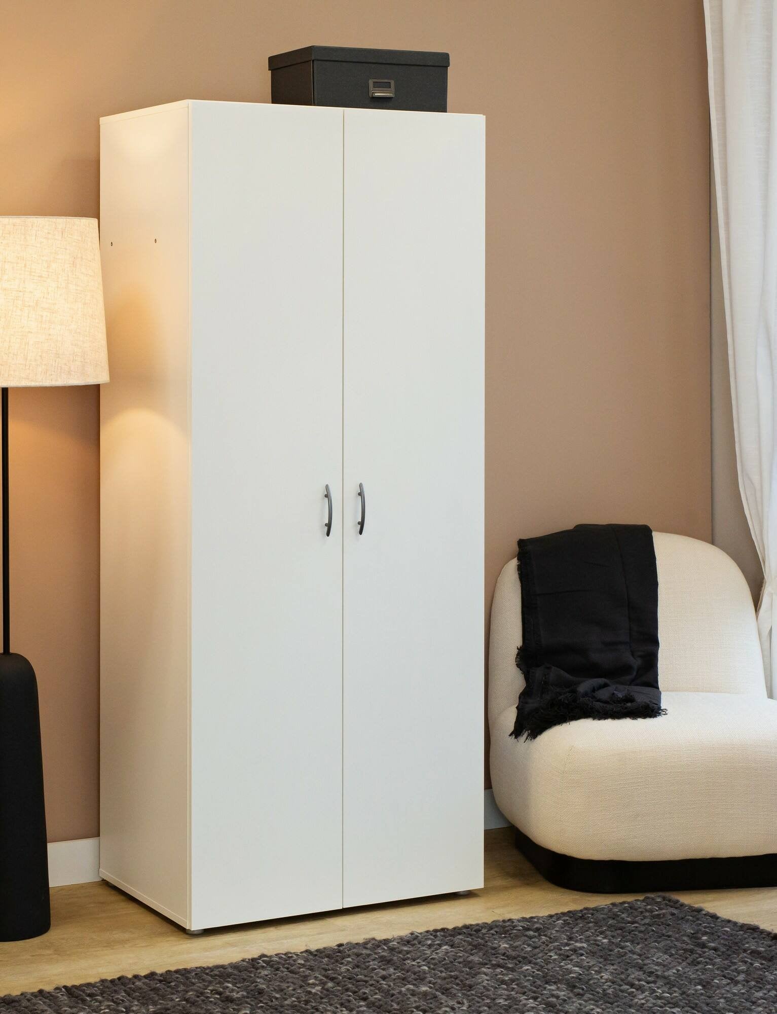 Guardaroba 2 ante Malvito, Mobile camera da letto, Cabina armadio portabiti, Armadio appendiabiti, 74x52 h179 cm, Bianco