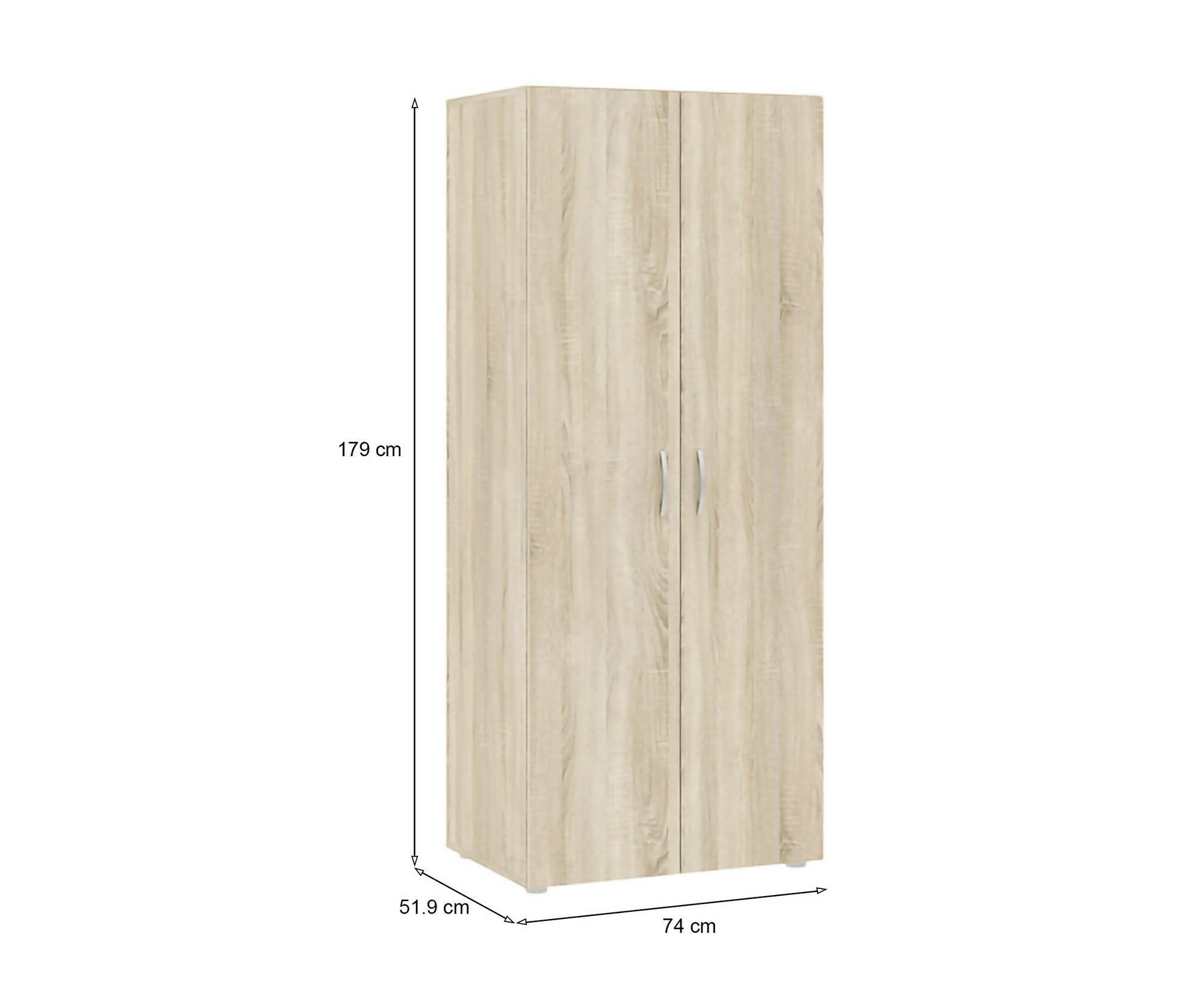 Guardaroba 2 ante Malvito, Mobile camera da letto, Cabina armadio portabiti, Armadio appendiabiti, 74x52 h179 cm, Rovere