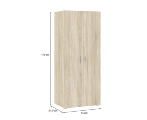 Guardaroba 2 ante Malvito, Mobile camera da letto, Cabina armadio portabiti, Armadio appendiabiti, 74x52 h179 cm, Rovere