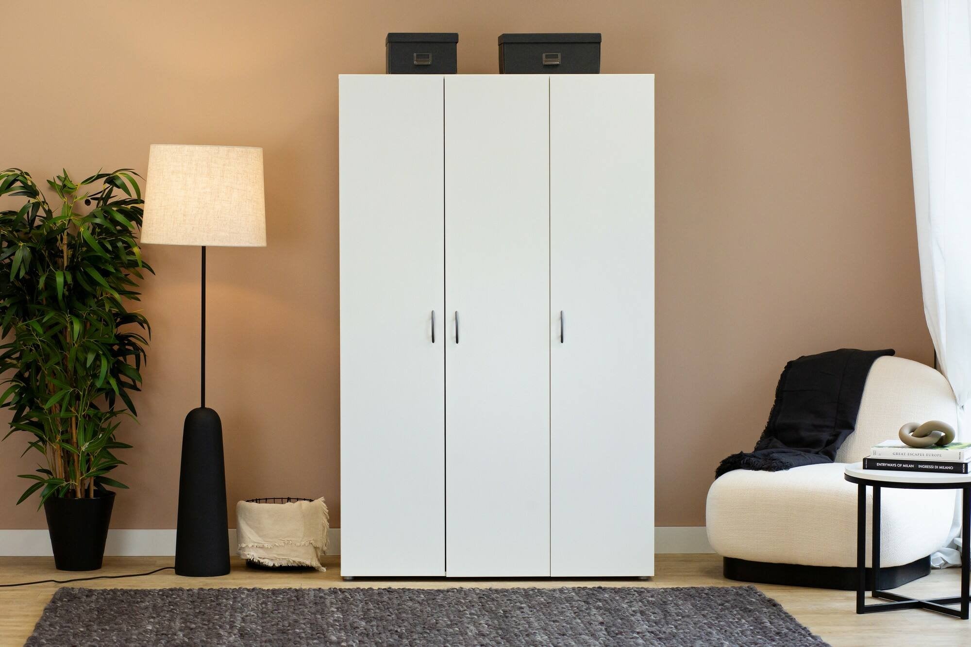 Guardaroba 3 ante Pettineo, Mobile camera da letto, Cabina armadio portabiti, Armadio appendiabiti, 111x52 h179 cm, Bianco