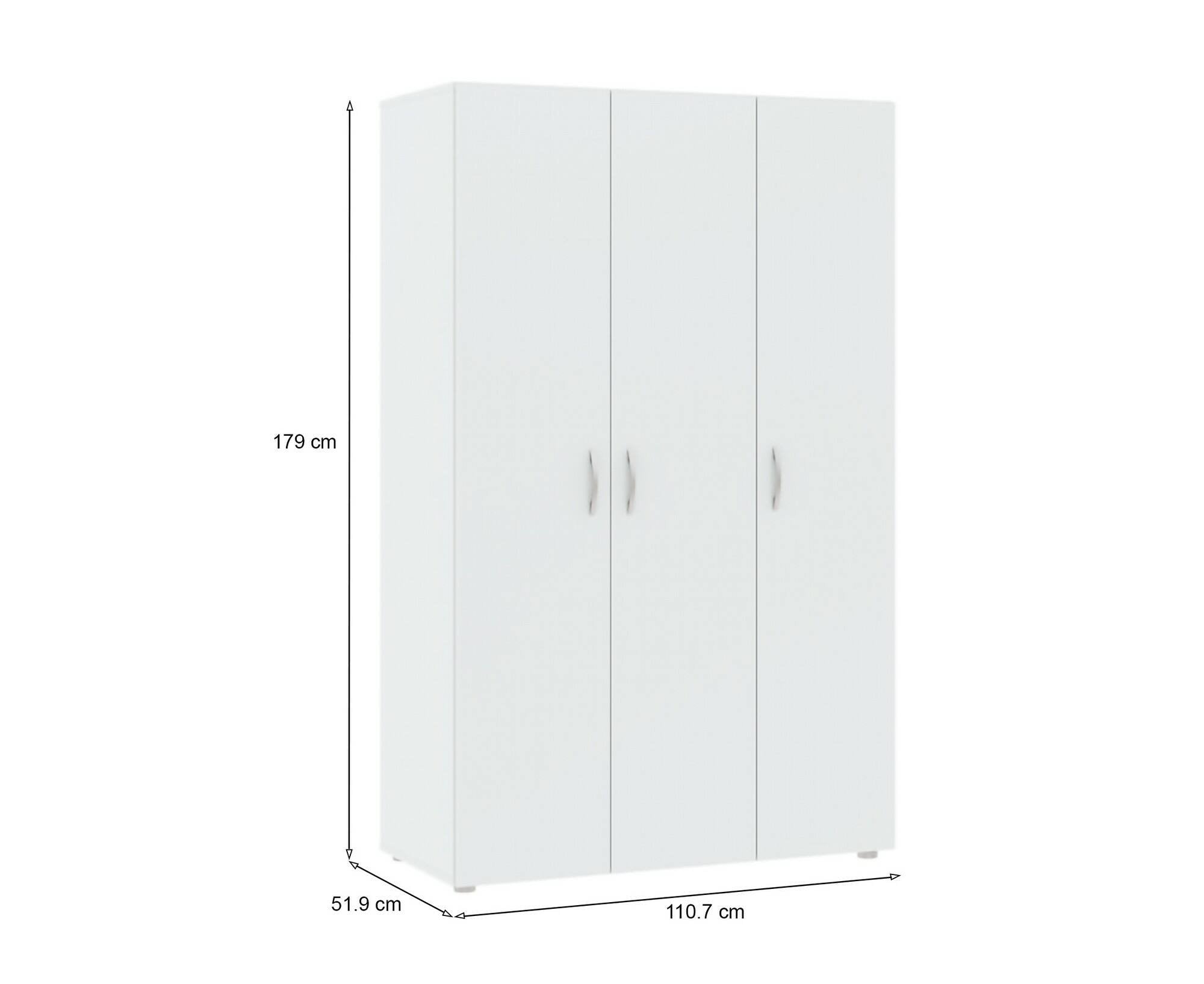 Guardaroba 3 ante Pettineo, Mobile camera da letto, Cabina armadio portabiti, Armadio appendiabiti, 111x52 h179 cm, Bianco
