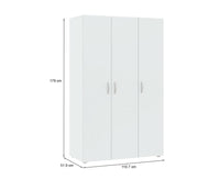 Guardaroba 3 ante Pettineo, Mobile camera da letto, Cabina armadio portabiti, Armadio appendiabiti, 111x52 h179 cm, Bianco
