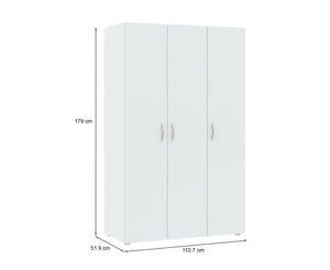 Guardaroba 3 ante Pettineo, Mobile camera da letto, Cabina armadio portabiti, Armadio appendiabiti, 111x52 h179 cm, Bianco