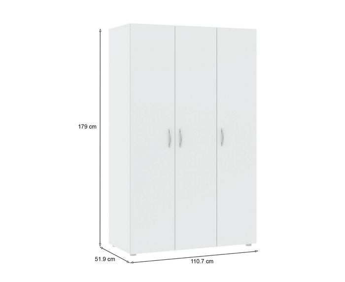 Guardaroba 3 ante Pettineo, Mobile camera da letto, Cabina armadio portabiti, Armadio appendiabiti, 111x52 h179 cm, Bianco