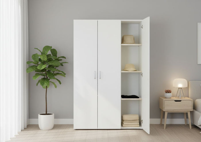 Guardaroba 3 ante Pettineo, Mobile camera da letto, Cabina armadio portabiti, Armadio appendiabiti, 111x52 h179 cm, Bianco