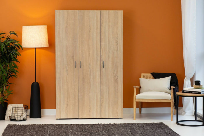 Guardaroba 3 ante Pettineo, Mobile camera da letto, Cabina armadio portabiti, Armadio appendiabiti, 111x52 h179 cm, Rovere