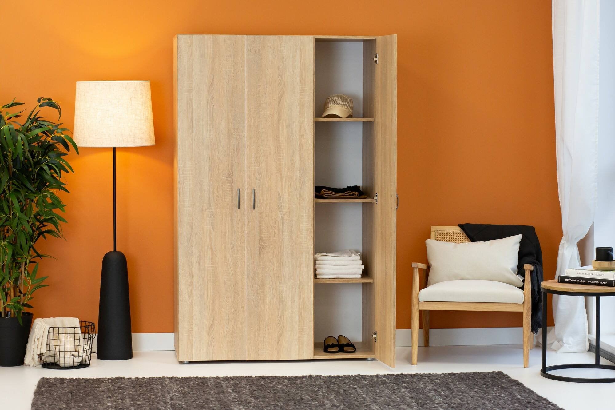 Guardaroba 3 ante Pettineo, Mobile camera da letto, Cabina armadio portabiti, Armadio appendiabiti, 111x52 h179 cm, Rovere